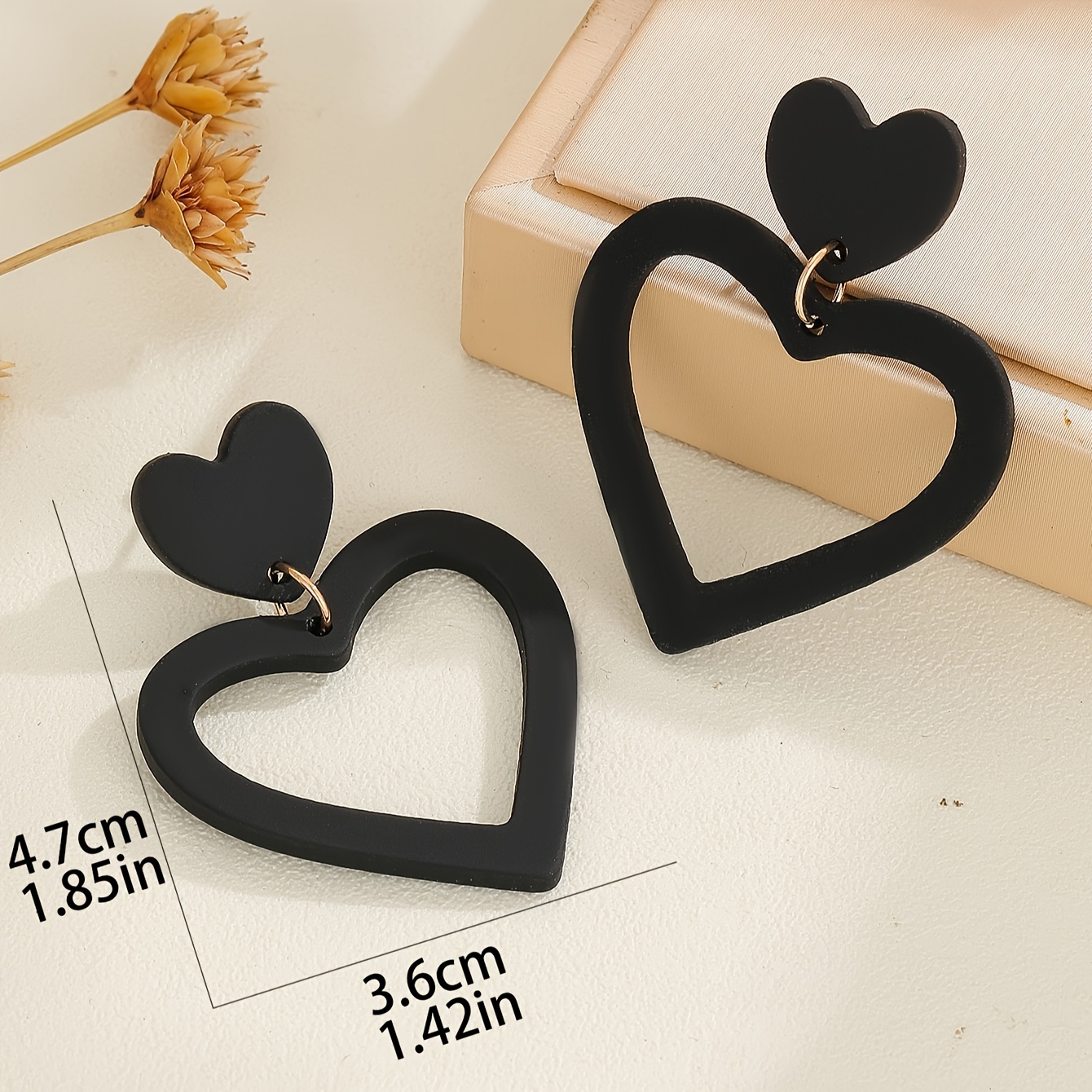 Women's Black Hollow Heart Design Dangle Earrings, Valentine's Gift